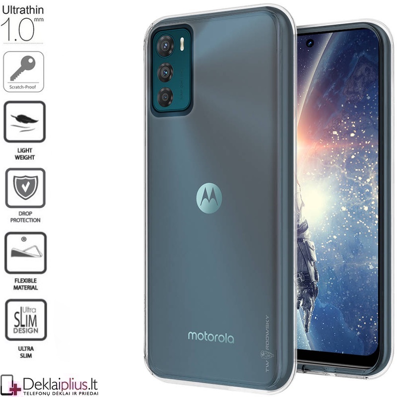 Silikoninis plonas dėklas 1.0 mm storio - permatomas (telefonui Motorola Moto G42) Silikoninis plonas dėklas 1.0 mm storio - permatomas (telefonui Motorola Moto G42)